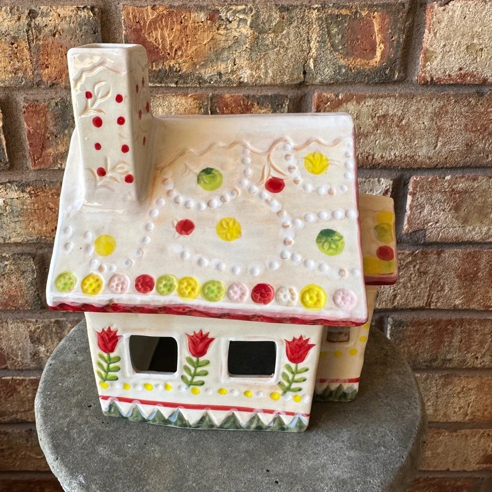 Nathalie Lete x Angele for Anthropologie Ceramic Gingerbread House Candle Holder